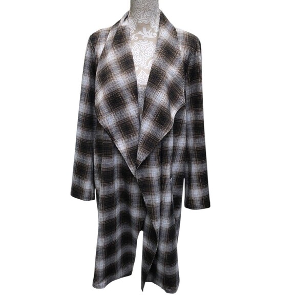 BB Dakota Steve Madden Academia Plaid Longline Blazer Jacket Brown Size L - Picture 3 of 12